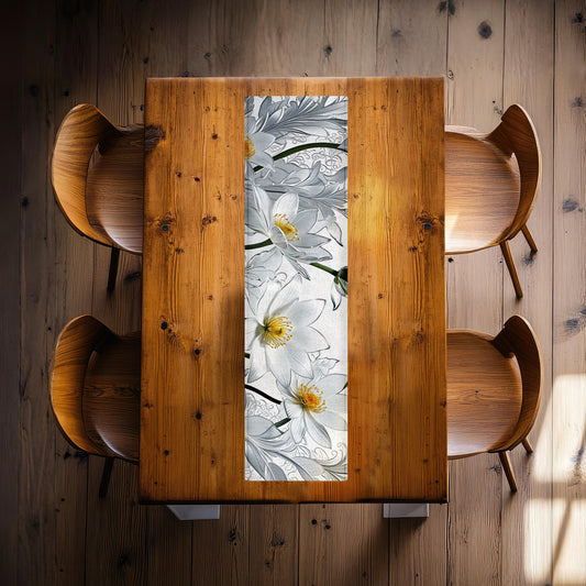 Transparent White Daisies 160cm Table Runner