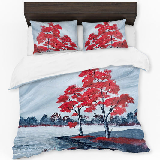 Tree Red Leaves Duvet Cover Set by Wikus Hattingh