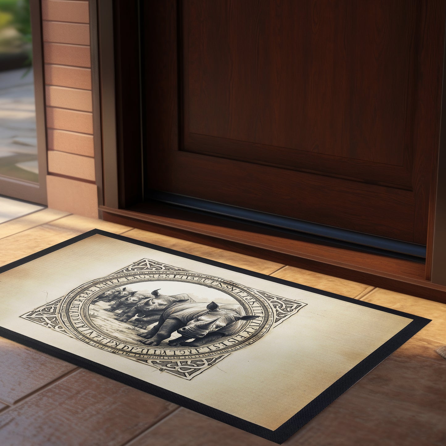 Tribal Rhino Door Mat