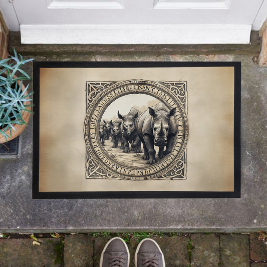 Tribal Rhino Door Mat