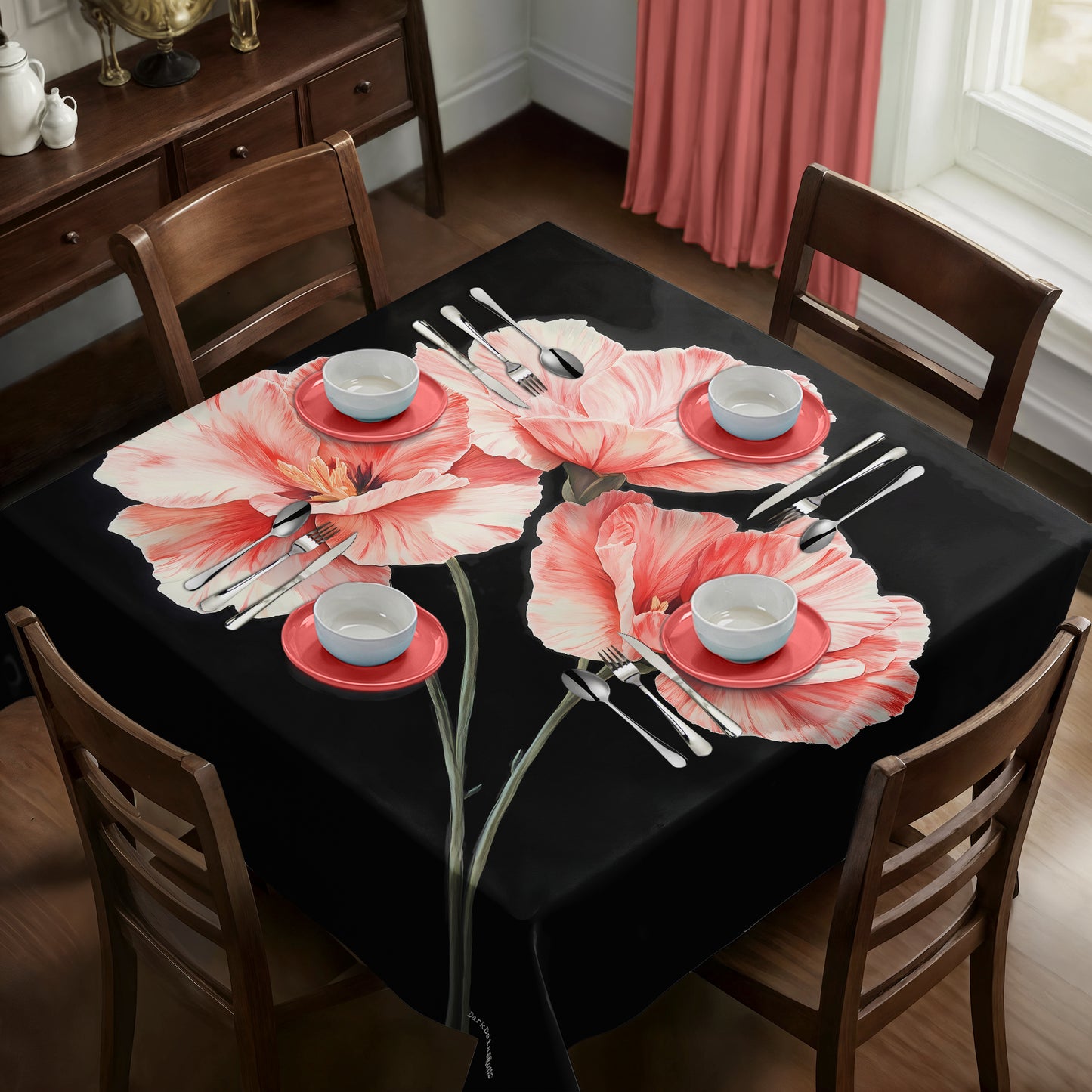 Trio Flowers Square Tablecloth