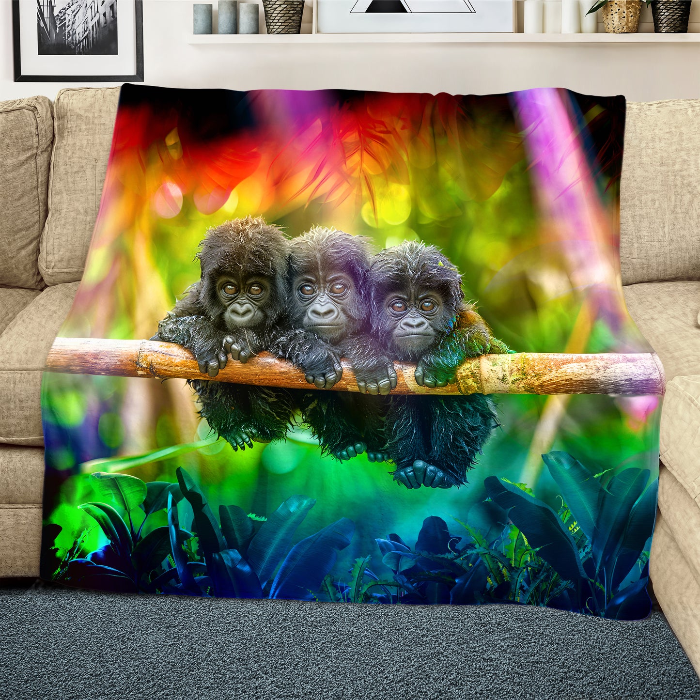 Tropical Baby Gorilla Light Weight Fleece Blanket