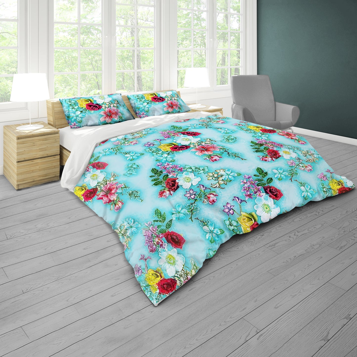 Turqoise Floral Essence Duvet Cover Set