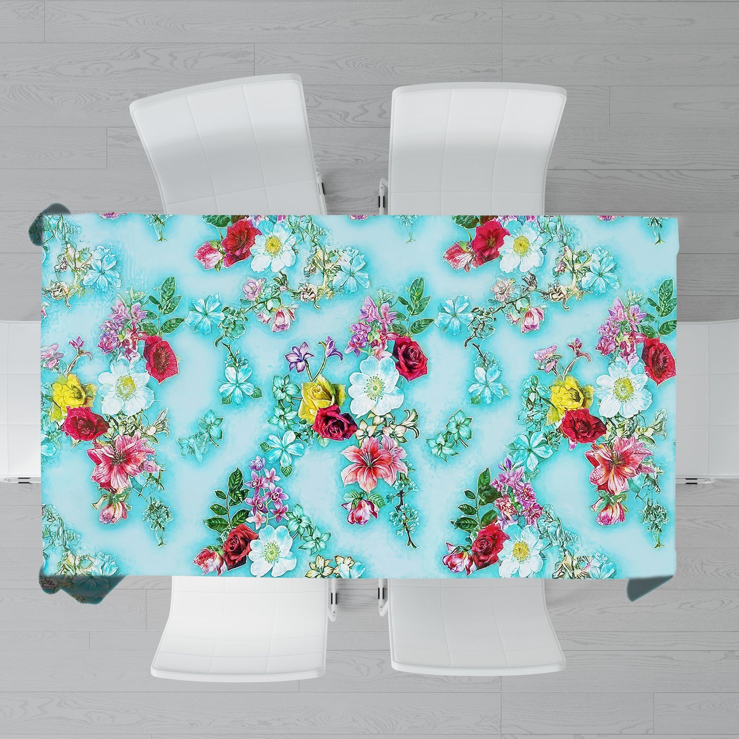 Turqoise Floral Essence Rectangle Tablecloth