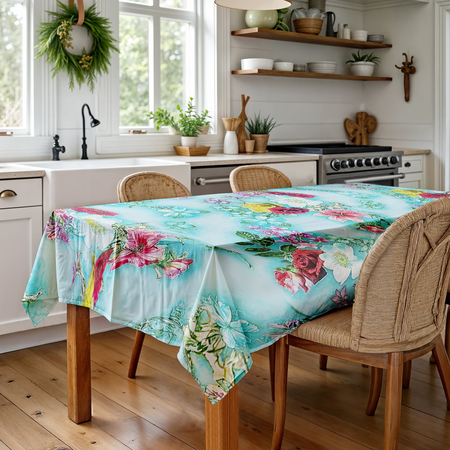 Turqoise Floral Essence Rectangle Tablecloth