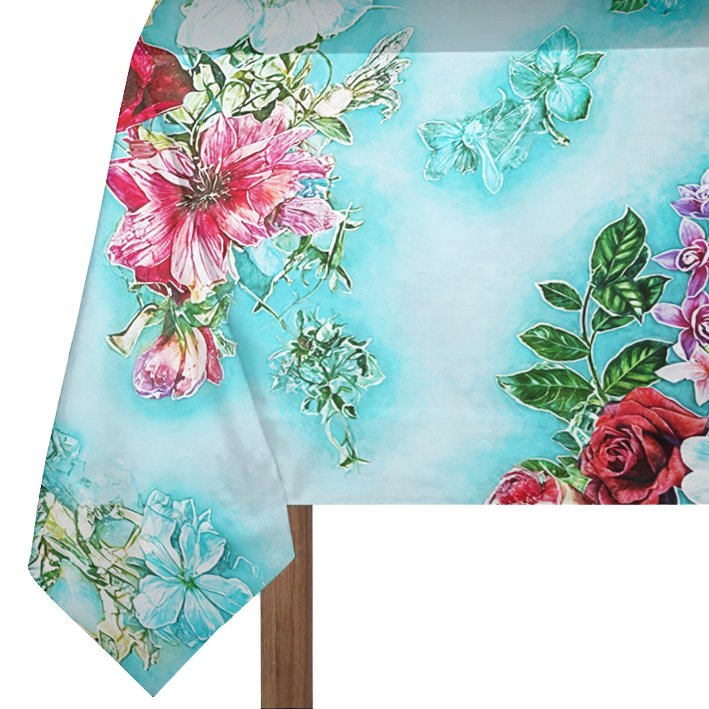 Turqoise Floral Essence Rectangle Tablecloth