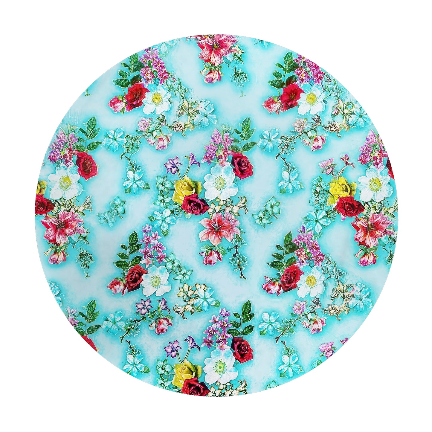 Turqoise Floral Essence Round Tablecloth