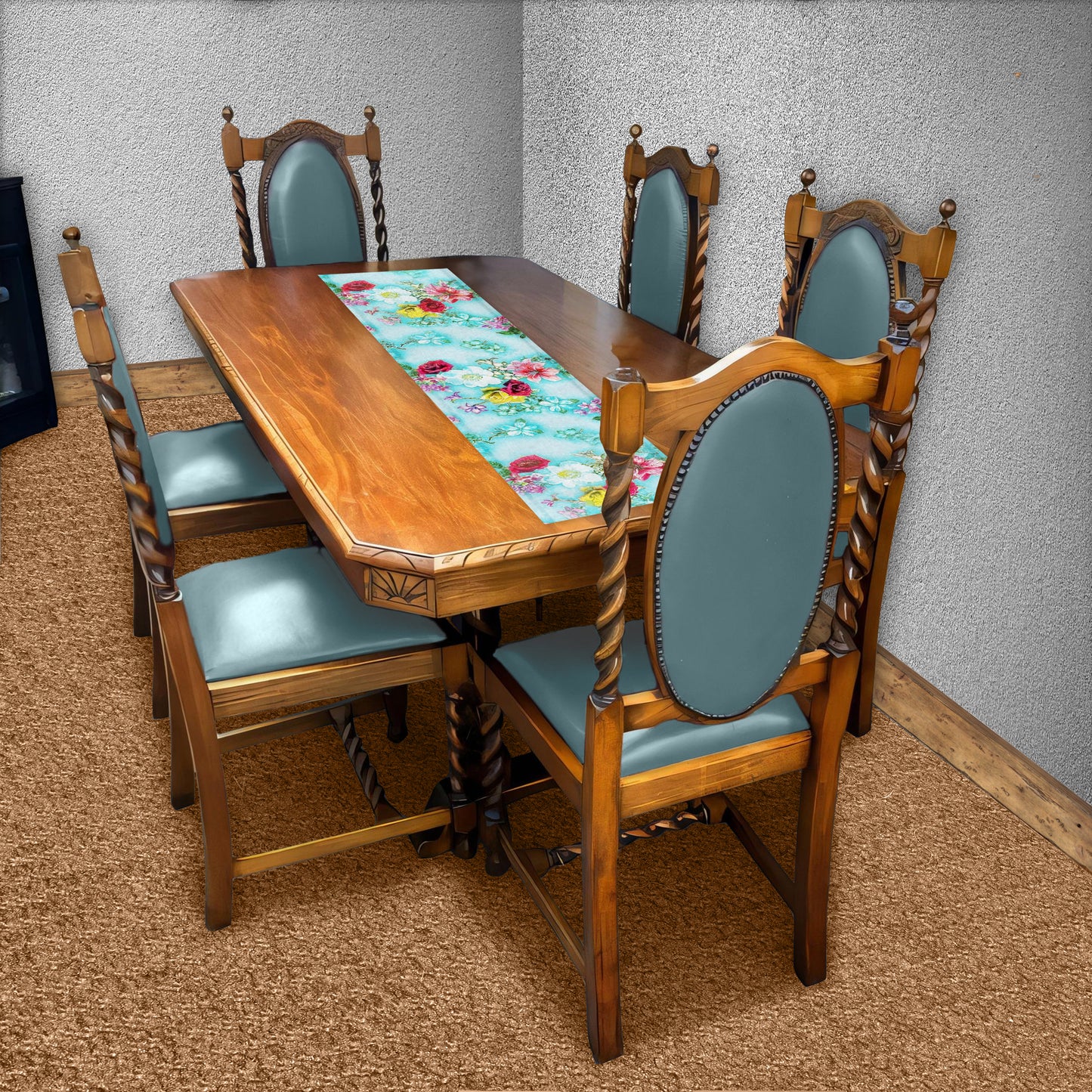 Turquoise Floral Essence 160cm Table Runner