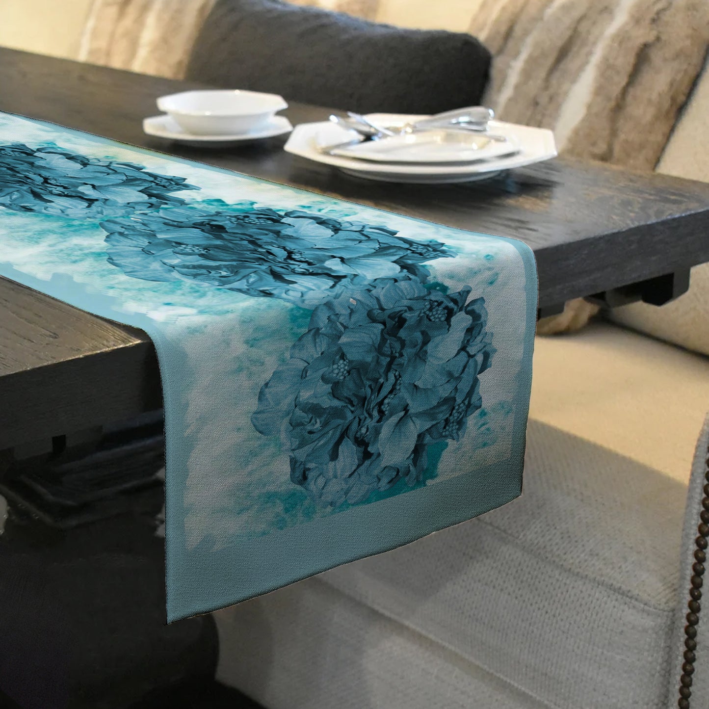 Turquoise Floral Table Runner