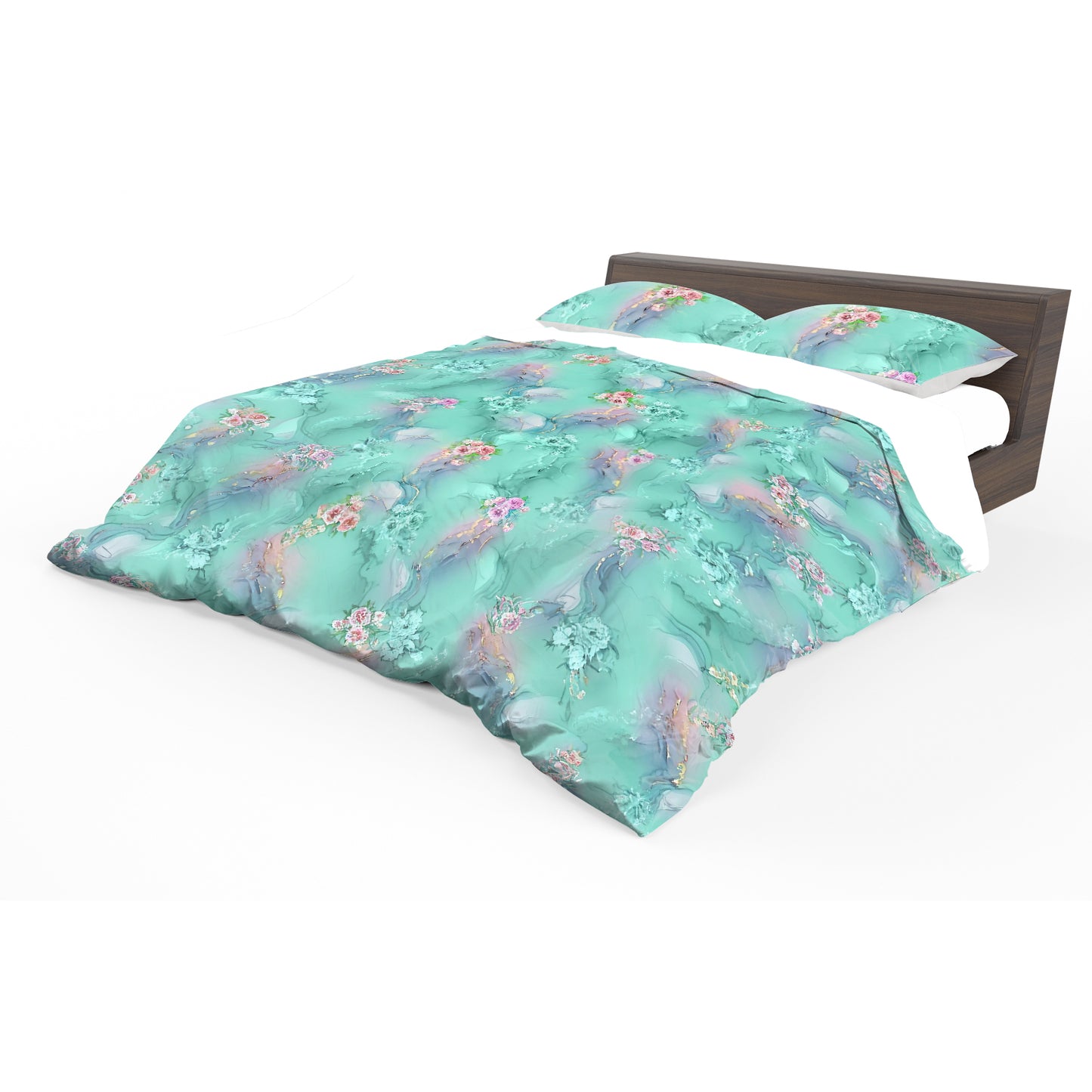 Turquoise Rose Bouquets Duvet Cover Set