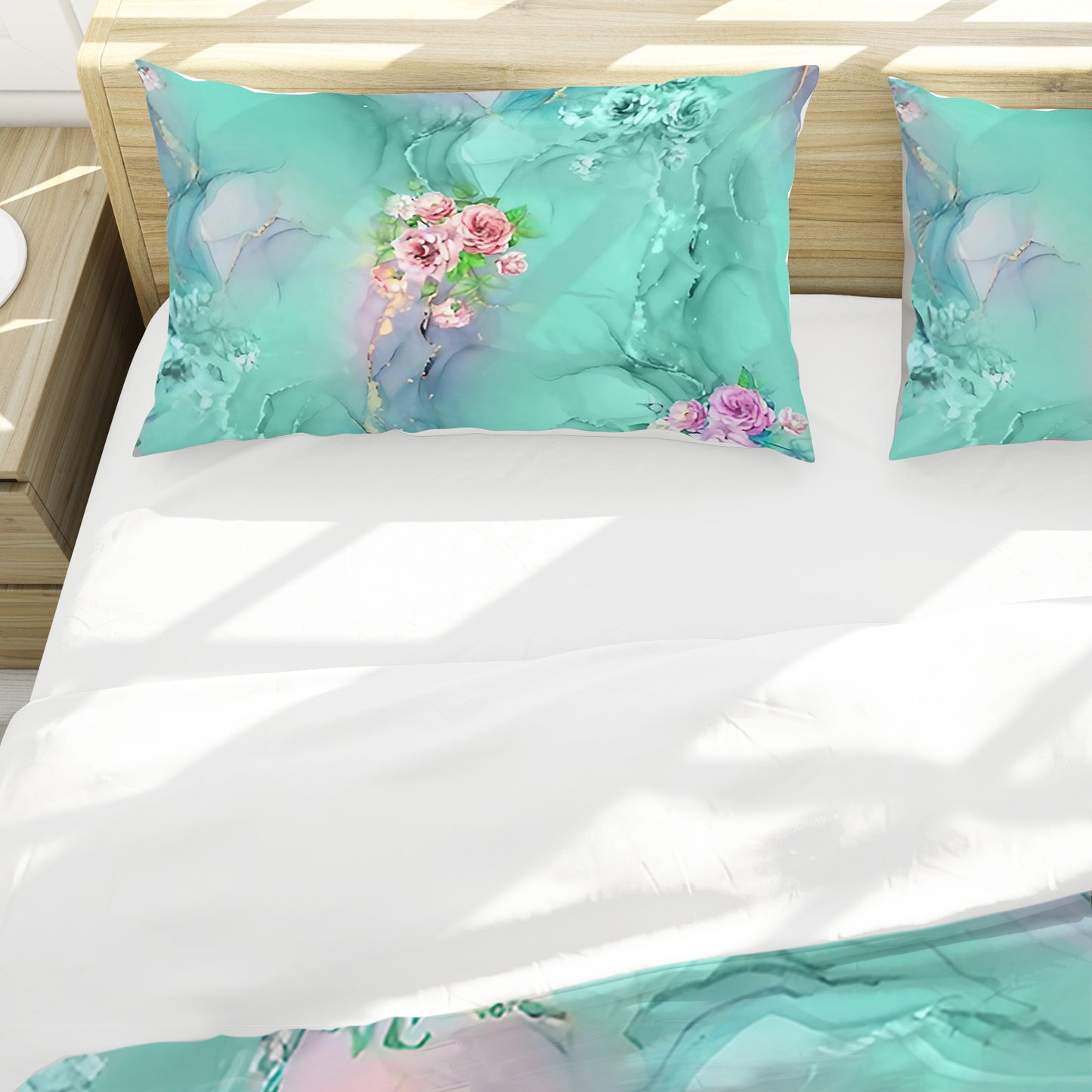 Turquoise Rose Bouquets Duvet Cover Set