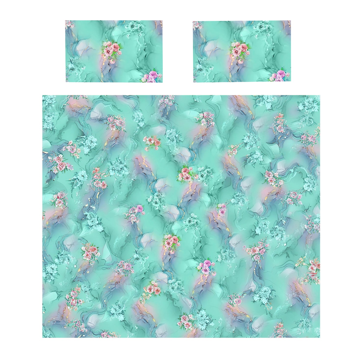 Turquoise Rose Bouquets Duvet Cover Set