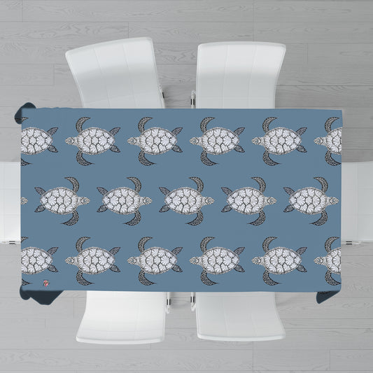 Turtle Pattern on Smokey Blue  Rectangle Tablecloth by Fifo