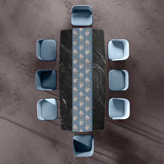 Turtle Sketch Pattern on Smokey Blue Table Runner by Fifo