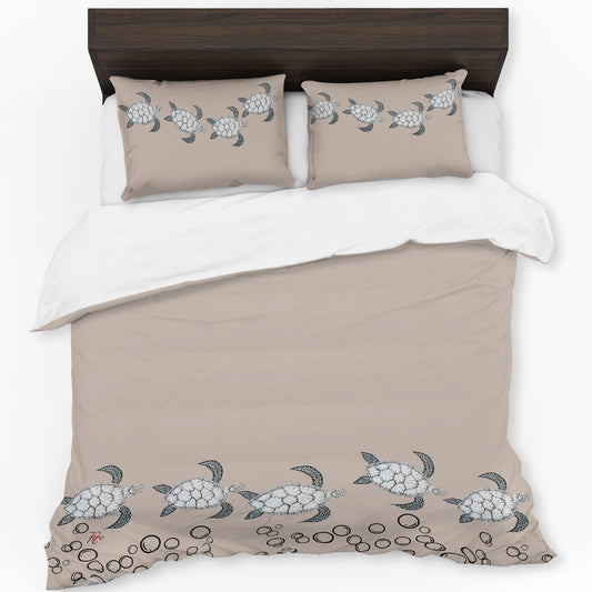 Turtle View On Taupe Duvet Cover Set by Fifo