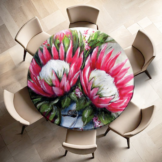 Two Proteas By Stella Bruwer Round Tablecloth