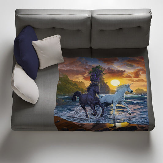 Unicorns on the Beach Light Weight Fleece by Vincent Hie