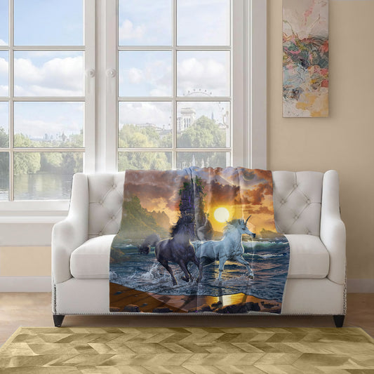 Unicorns on the Beach Light Weight Fleece by Vincent Hie