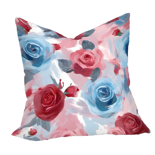 Painted Pink and Blue Roses Valentine's Scatter Cushion