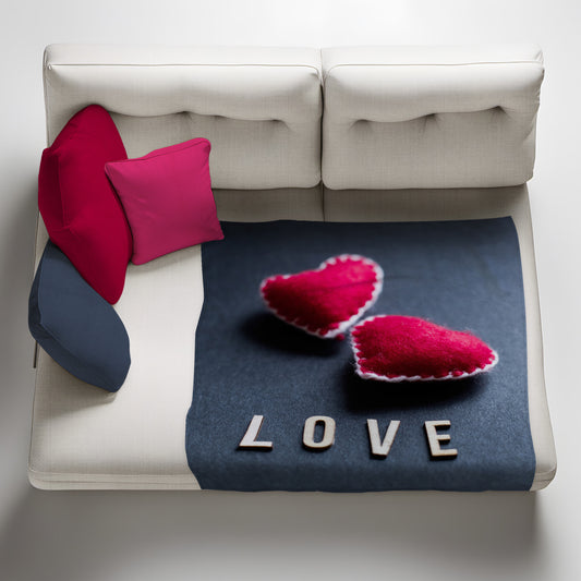 Two Hearts Valentine's Light Weight Fleece Blanket