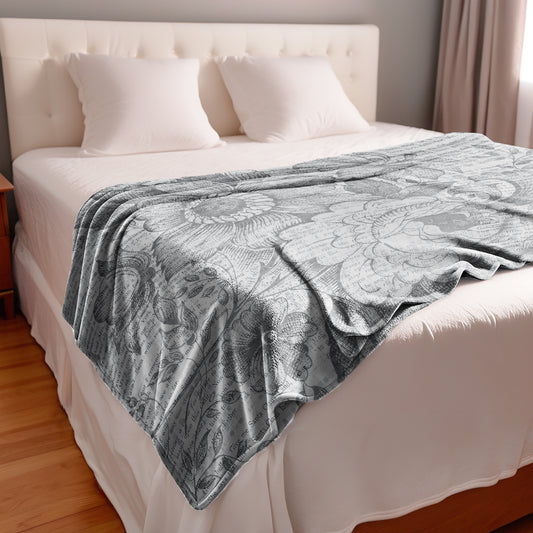 Vector Flowers on Words Bed Throw Blanket