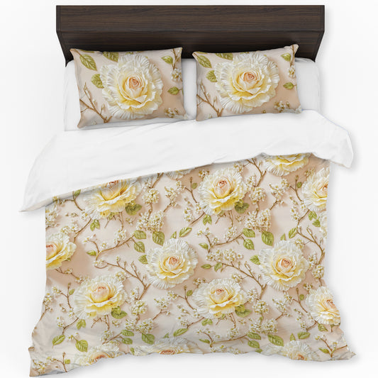 Veil of White Rose Duvet Cover Set