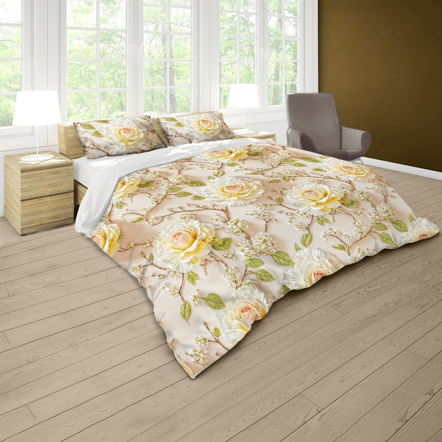 Veil of White Rose Duvet Cover Set