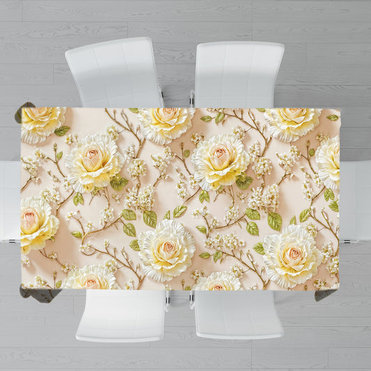 Veil of White Rose Rectangle Tablecloth