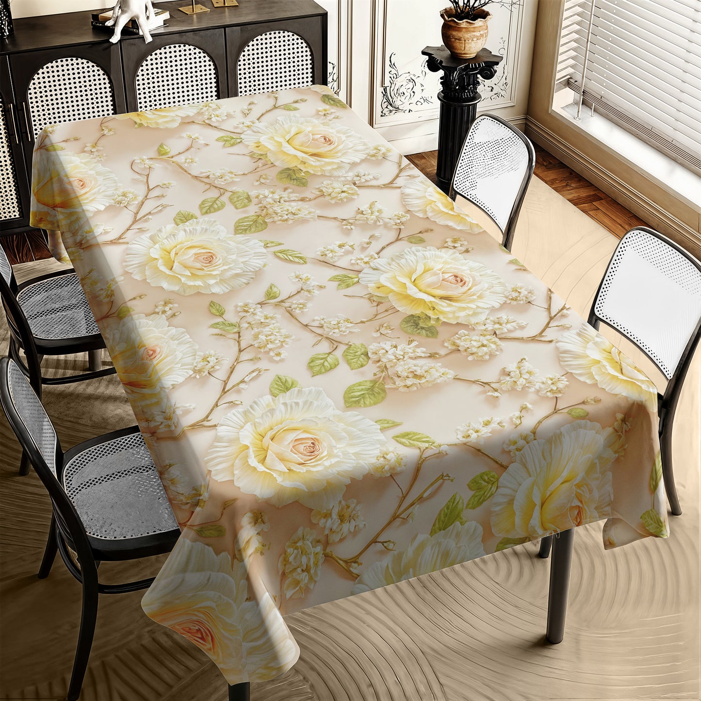 Veil of White Rose Rectangle Tablecloth