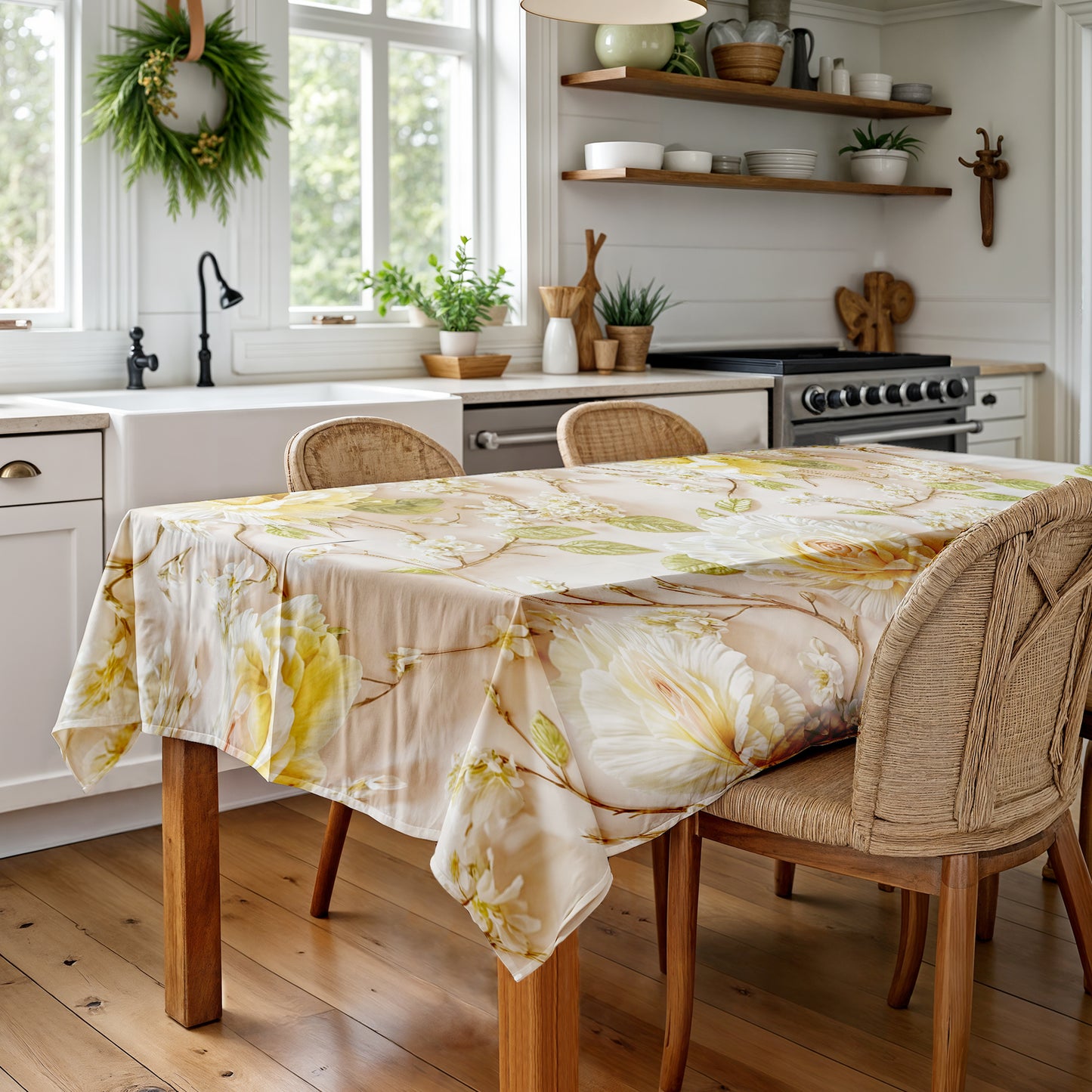Veil of White Rose Rectangle Tablecloth