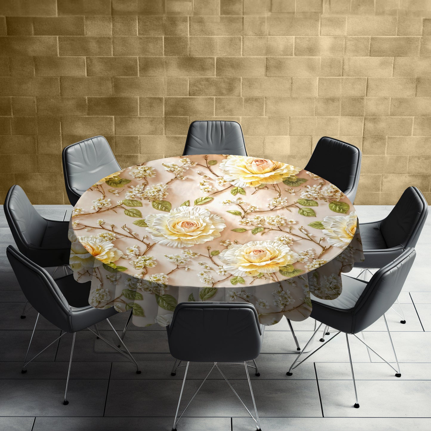 Veil of White Rose Round Tablecloth