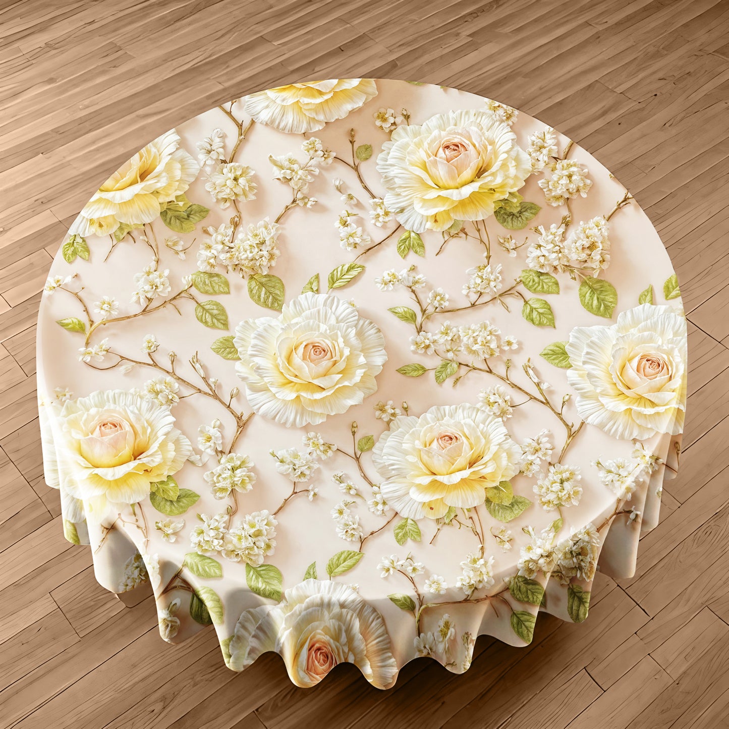 Veil of White Rose Round Tablecloth