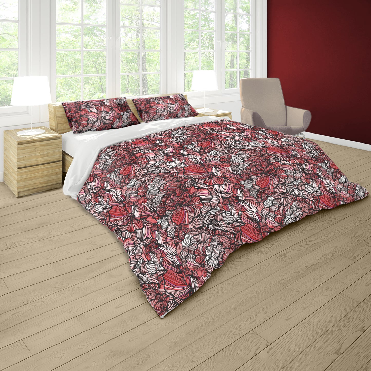 Vermilion Floral Veil Duvet Cover Set