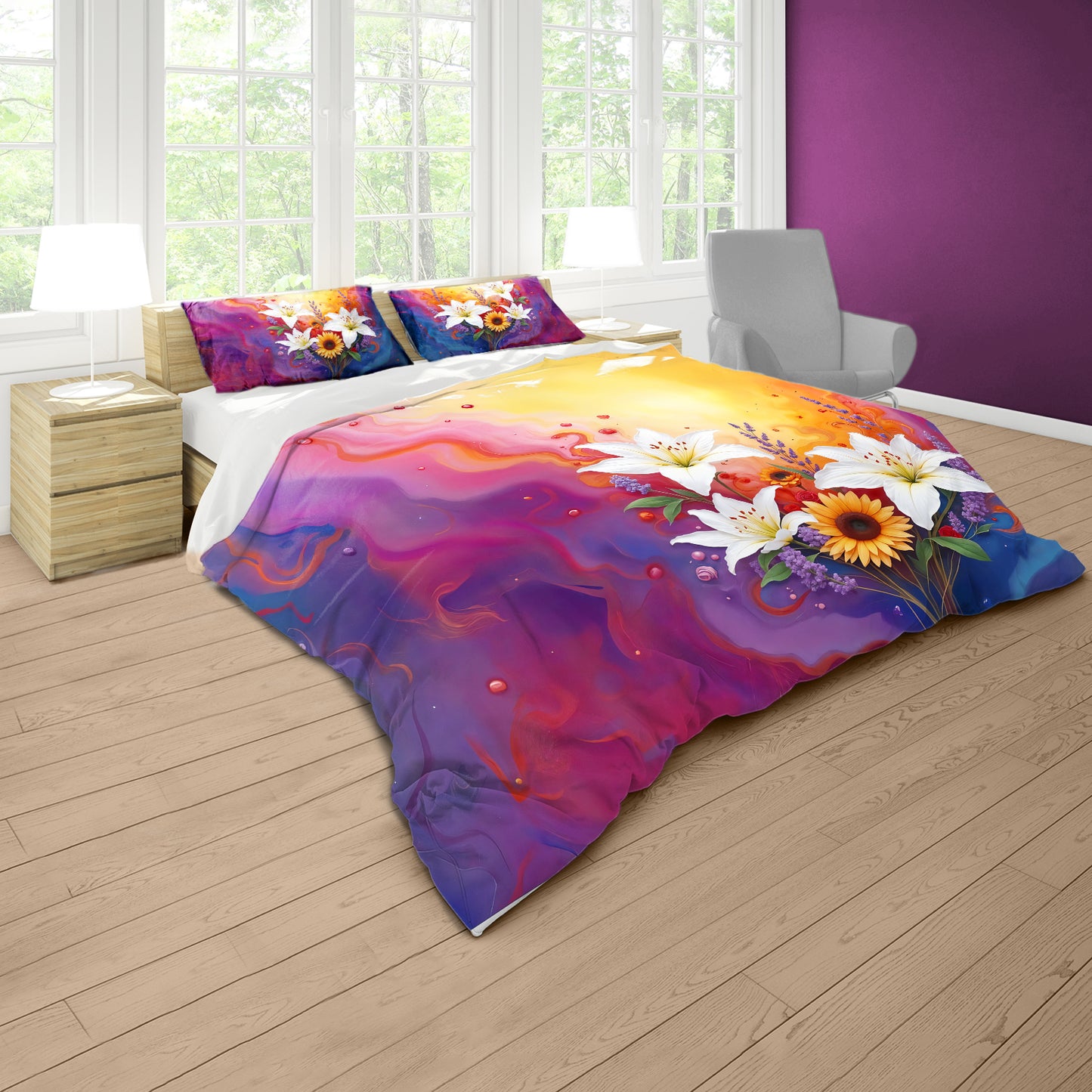 Vibrant Acrylic Lily Bloom Duvet Cover Set