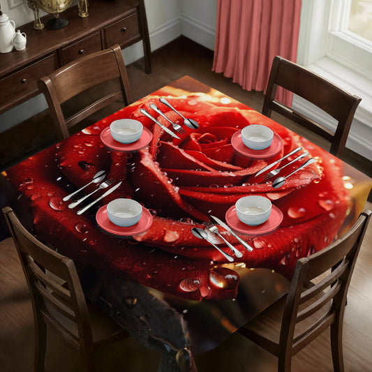 Vibrant Wet Rose Square Tablecloth