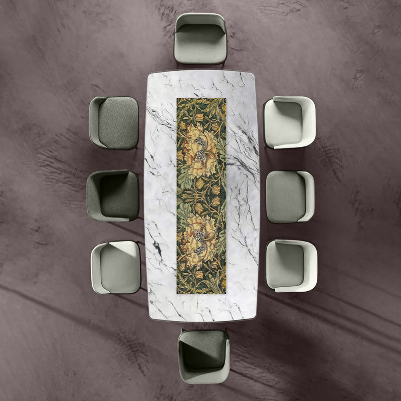 Victorian Floral Abstract on Green 160cm Table Runner