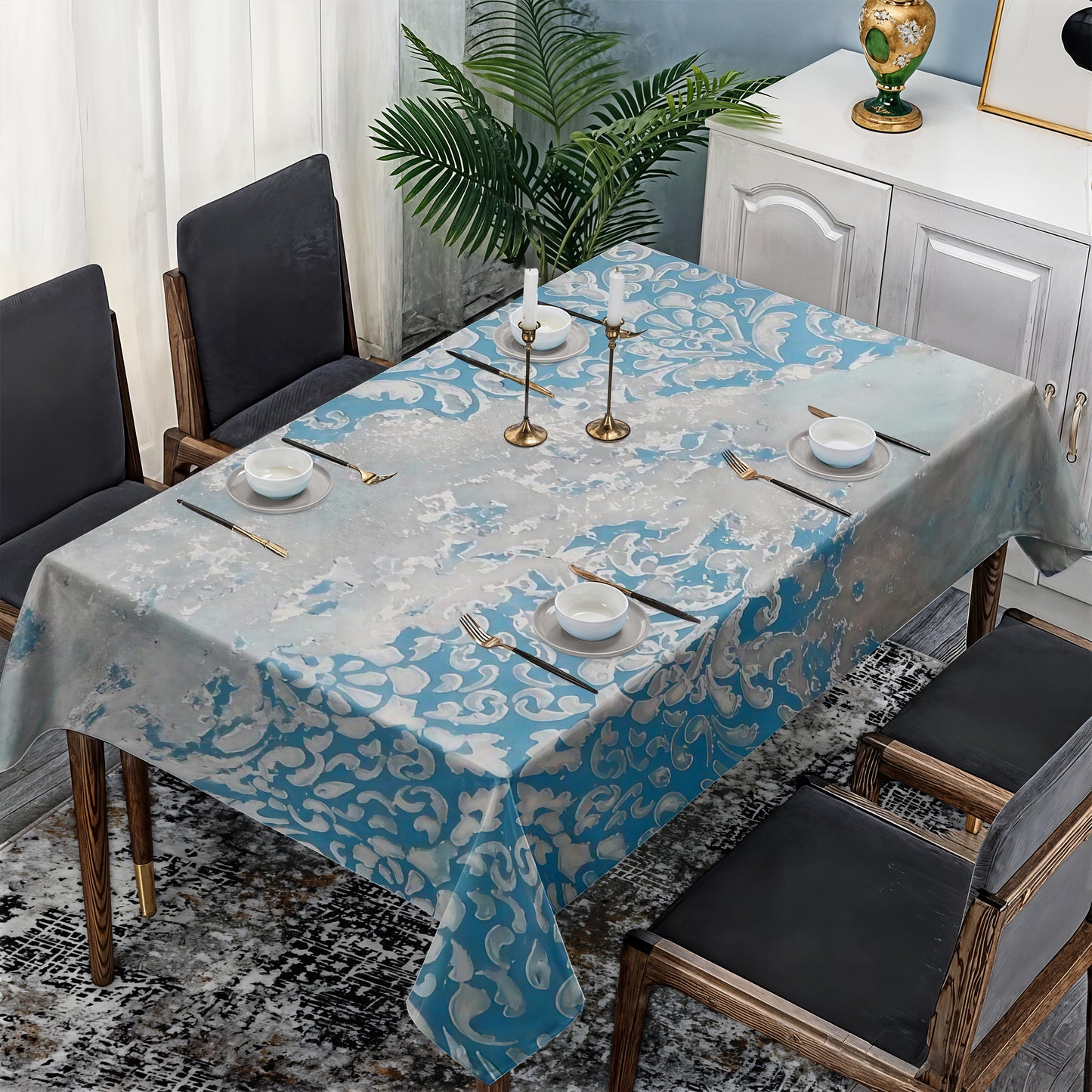 Victorian Blue Rectangle Tablecloth