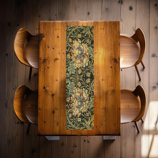 Victorian Floral Abstract on Green 160cm Table Runner