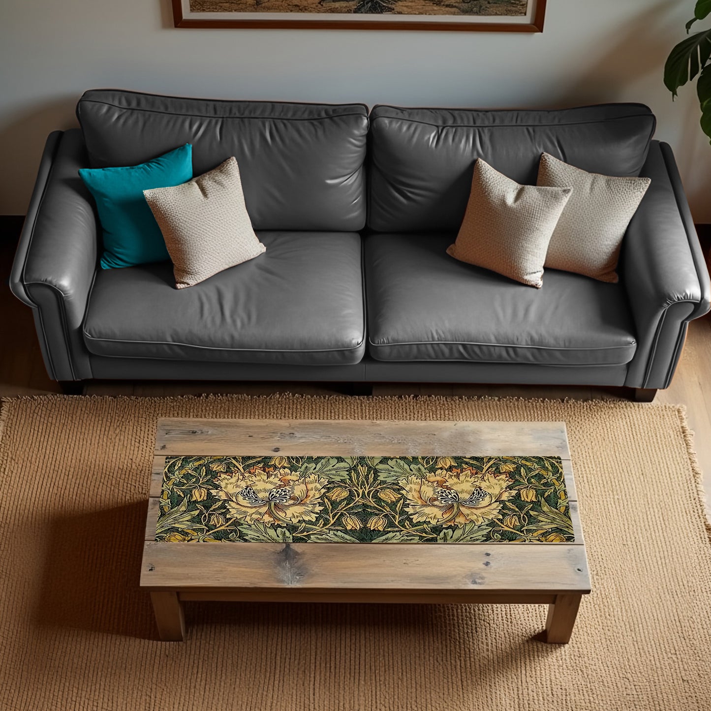 Victorian Floral Abstract on Green 160cm Table Runner