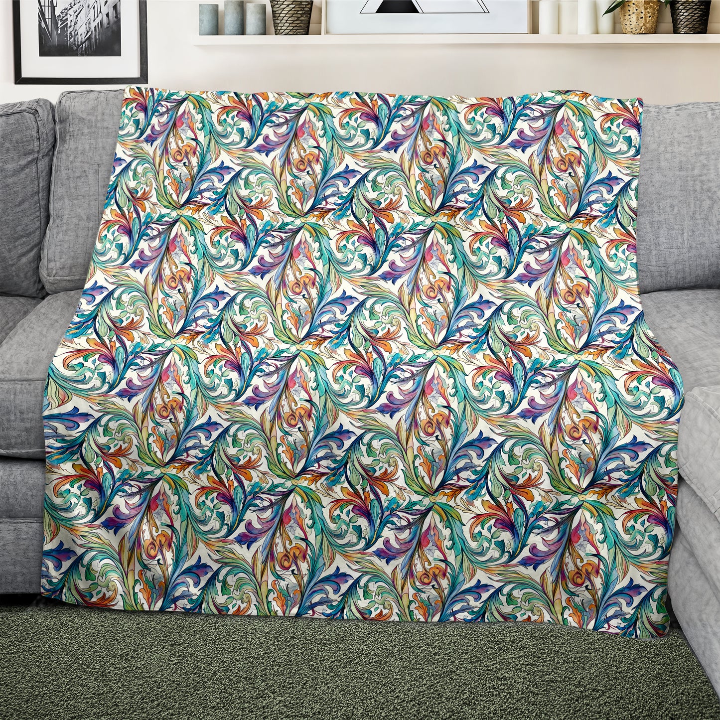 Vinatage Leaves Light Weight Fleece Blanket