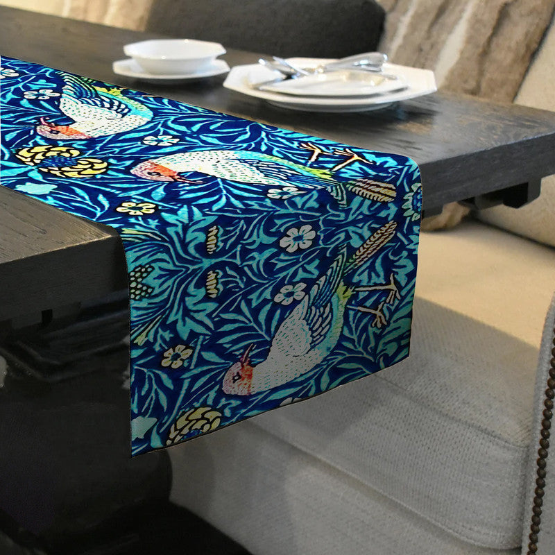 Vintage Birds On Blue 160cm Table Runner