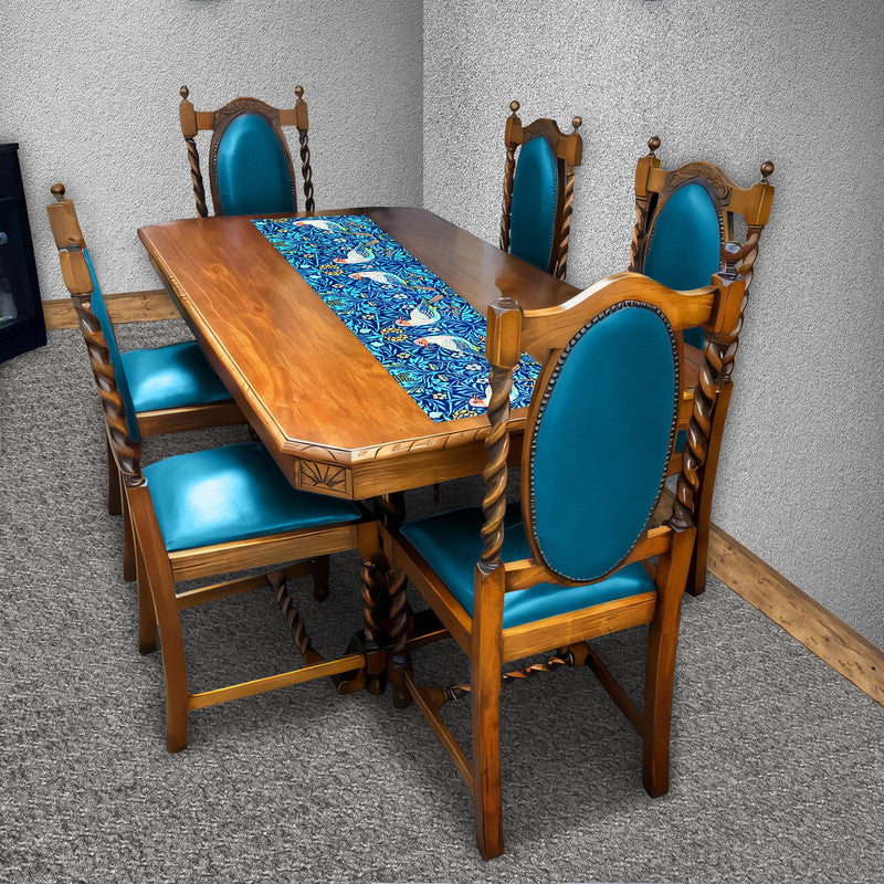 Vintage Birds On Blue 160cm Table Runner