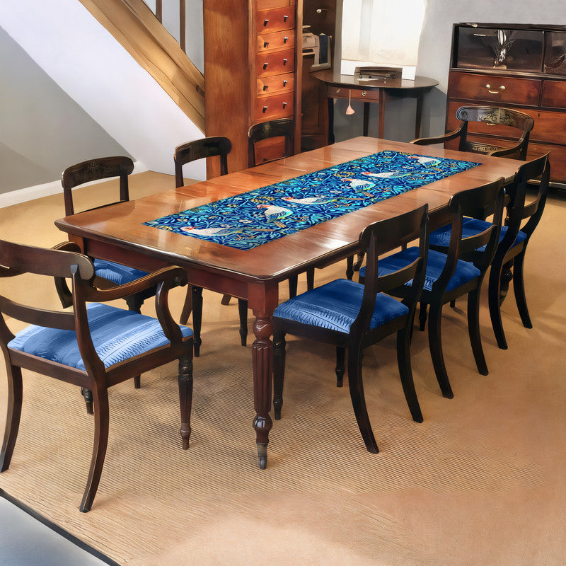 Vintage Birds On Blue 160cm Table Runner