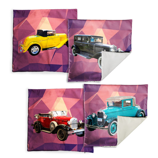 Vintage Cars on Purple Luxury Scatter Covers Set of 4