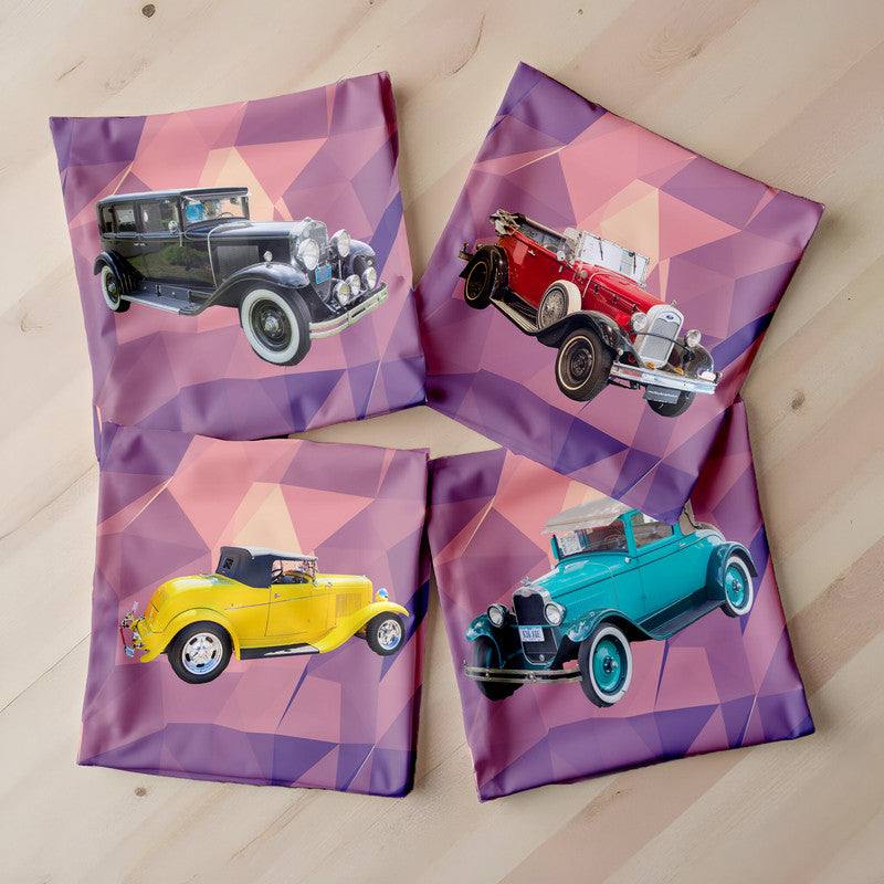 Vintage Cars on Purple Luxury Scatter Covers Set of 4