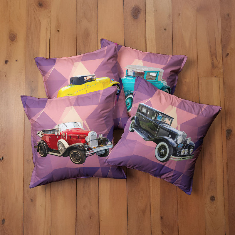 Vintage Cars on Purple Luxury Scatter Covers Set of 4