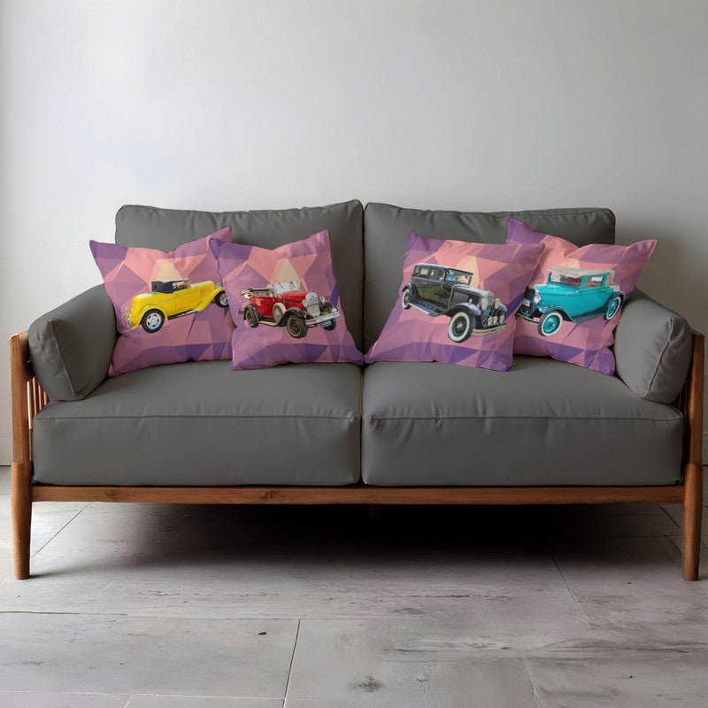 Vintage Cars on Purple Luxury Scatter Covers Set of 4