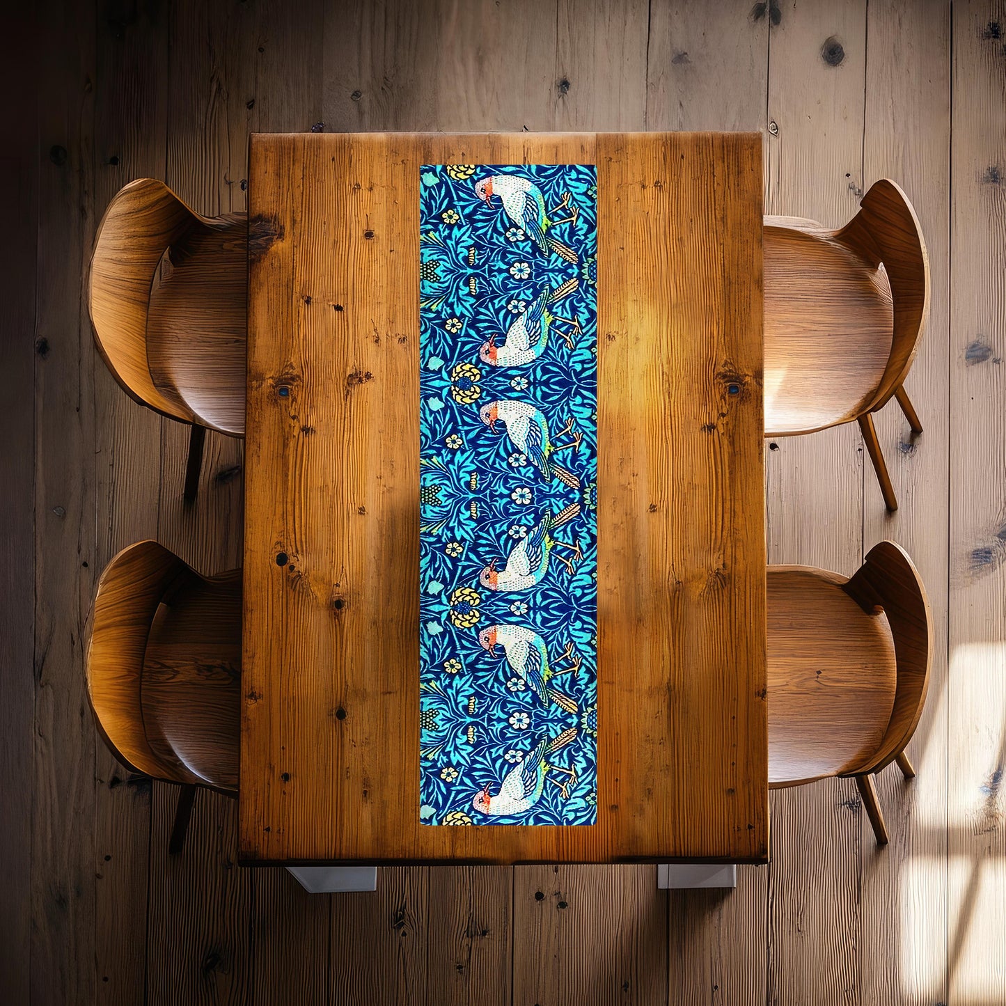 Vintage Birds On Blue 160cm Table Runner