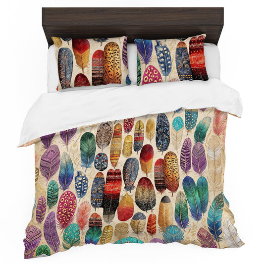 Vintage Bohemian Feathers Duvet Cover Set