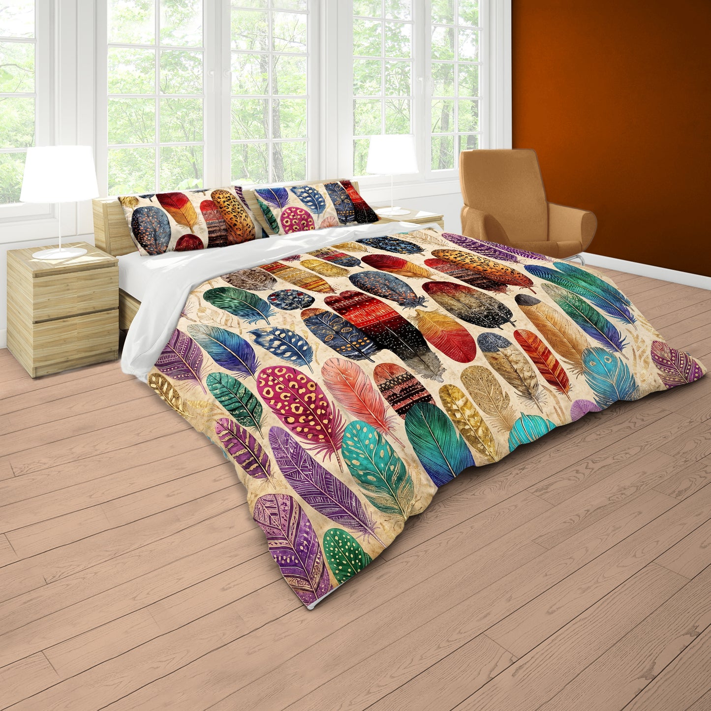 Vintage Bohemian Feathers Duvet Cover Set